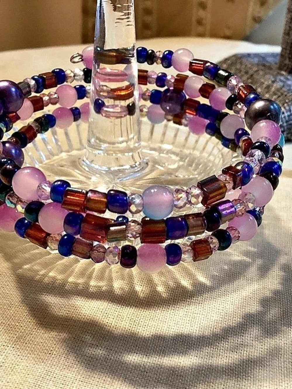 NWOT. Crystal Beaded Bracelet Stack in Sparkling Purples & Indigos